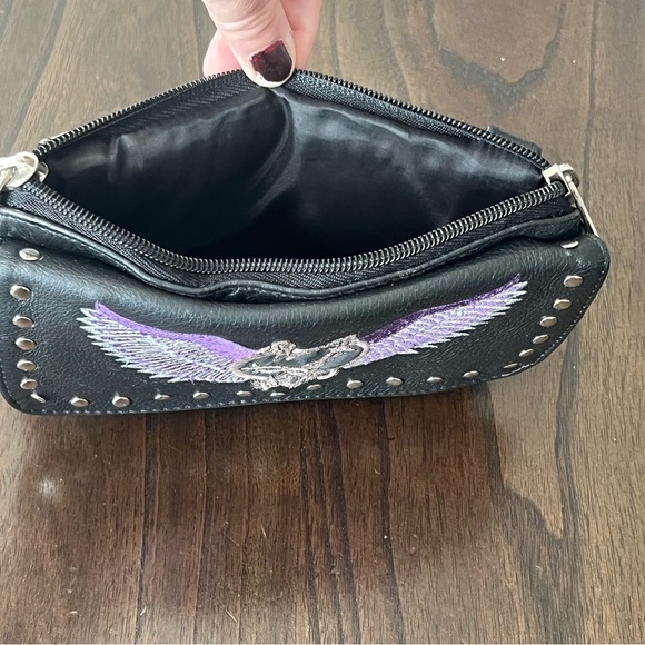 EUC Leather Belt Bag with Black Heart & Purple Wings - Picture 5 of 6